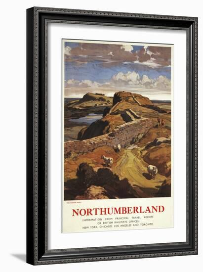 Northumberland, England - Hadrian's Wall and Sheep British Rail Poster-Lantern Press-Framed Art Print