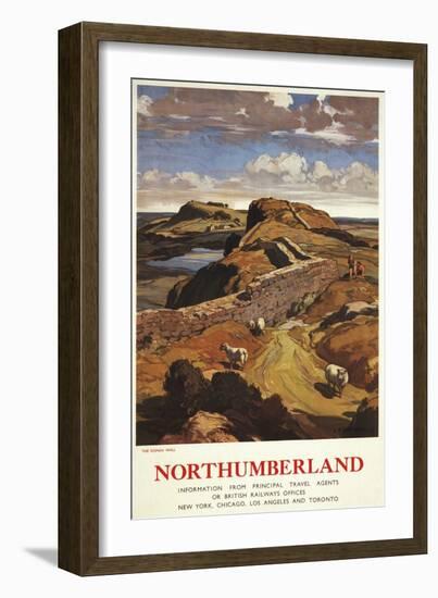 Northumberland, England - Hadrian's Wall and Sheep British Rail Poster-Lantern Press-Framed Premium Giclee Print