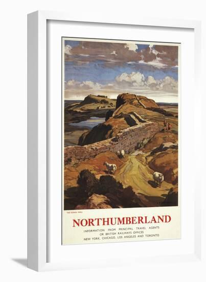 Northumberland, England - Hadrian's Wall and Sheep British Rail Poster-Lantern Press-Framed Premium Giclee Print