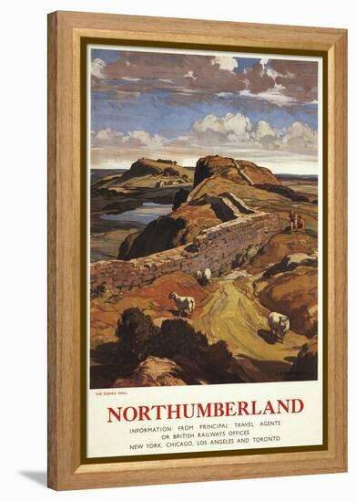 Northumberland, England - Hadrian's Wall and Sheep British Rail Poster-Lantern Press-Framed Stretched Canvas