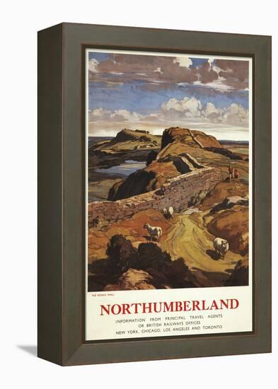 Northumberland, England - Hadrian's Wall and Sheep British Rail Poster-Lantern Press-Framed Stretched Canvas