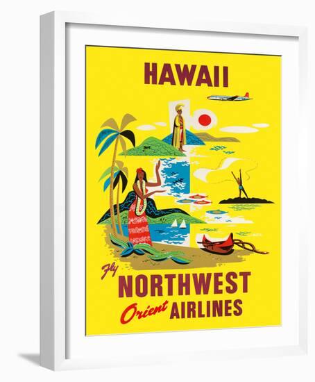 Northwest Orient Airlines, Hawaii c.1960s-null-Framed Giclee Print