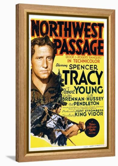 NORTHWEST PASSAGE, left: Spencer Tracy on midget window card, 1940-null-Framed Stretched Canvas