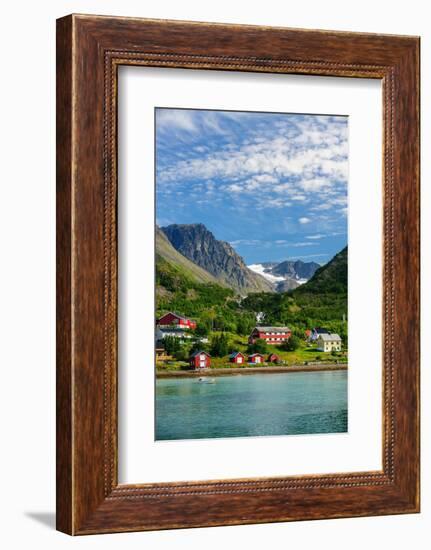 Norway, Finnmark, Bergsfjord. The small community of Bergsfjord on the Norwegian coast.-Fredrik Norrsell-Framed Photographic Print