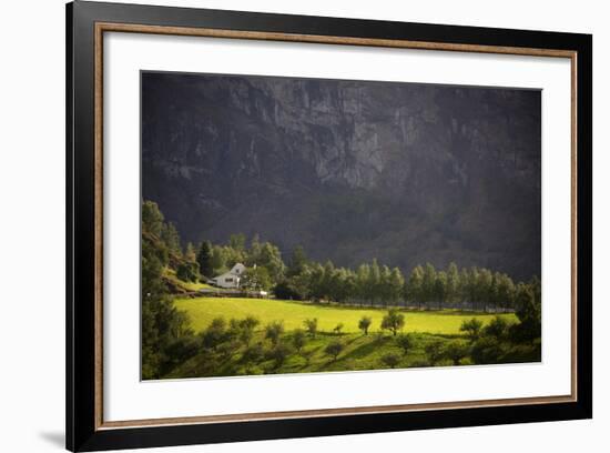 Norway, Flam. Sunlit Farm in Flam Mountains-Kymri Wilt-Framed Photographic Print