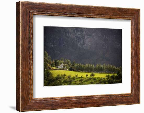 Norway, Flam. Sunlit Farm in Flam Mountains-Kymri Wilt-Framed Photographic Print