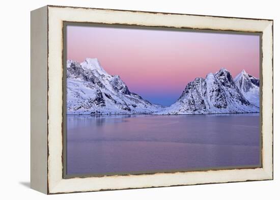 Norway, Lofoten, Moskenesoya, Kirkefjord, Pure Mountains-Bernd Rommelt-Framed Premier Image Canvas