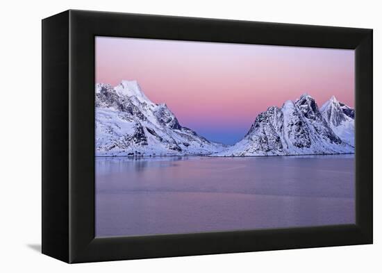 Norway, Lofoten, Moskenesoya, Kirkefjord, Pure Mountains-Bernd Rommelt-Framed Premier Image Canvas