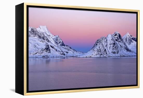 Norway, Lofoten, Moskenesoya, Kirkefjord, Pure Mountains-Bernd Rommelt-Framed Premier Image Canvas