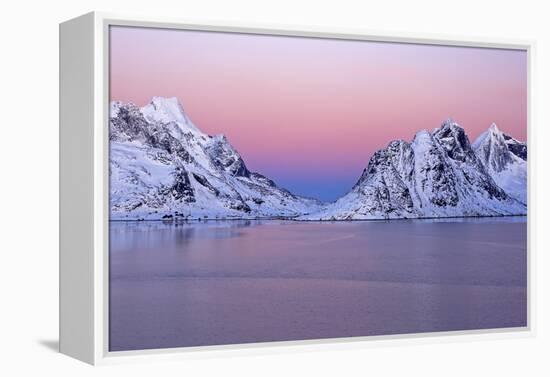 Norway, Lofoten, Moskenesoya, Kirkefjord, Pure Mountains-Bernd Rommelt-Framed Premier Image Canvas