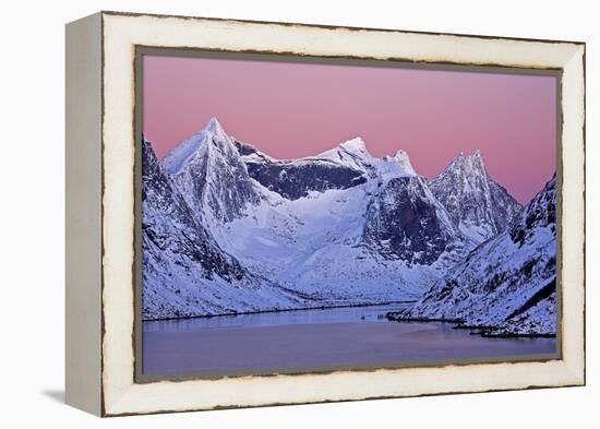 Norway, Lofoten, Moskenesoya, Kirkefjord, Pure Mountains-Bernd Rommelt-Framed Premier Image Canvas