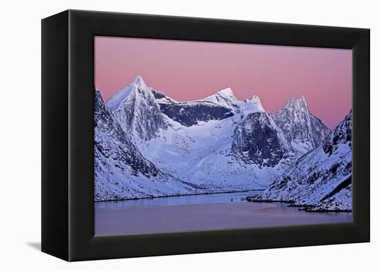 Norway, Lofoten, Moskenesoya, Kirkefjord, Pure Mountains-Bernd Rommelt-Framed Premier Image Canvas