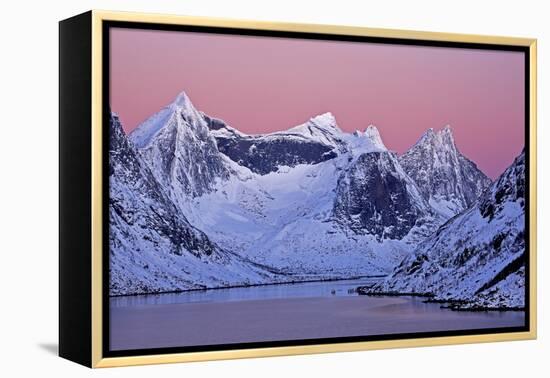 Norway, Lofoten, Moskenesoya, Kirkefjord, Pure Mountains-Bernd Rommelt-Framed Premier Image Canvas