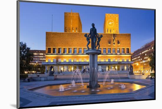 Norway, Oslo, City Hall, Well, Lighting, Dusk-Rainer Mirau-Mounted Photographic Print