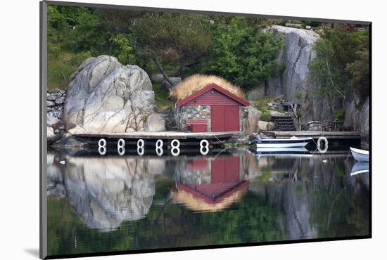 Norway, Stavanger. Boathouse, Dock, and Reflection on Lysefjord-Kymri Wilt-Mounted Photographic Print