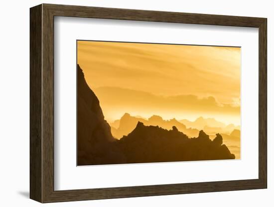 Norway, Svalbard, Nordaustlandet. Silhouette of Icebergs Backlit at Sunset-Jaynes Gallery-Framed Photographic Print