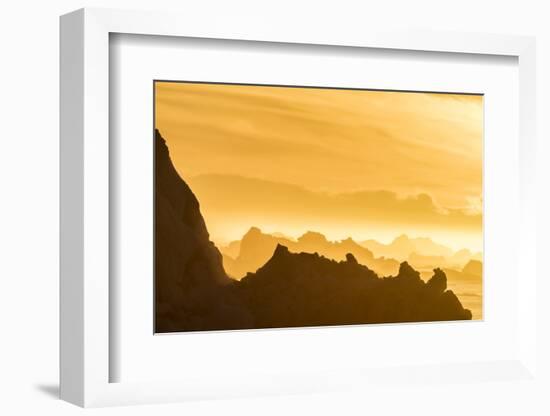 Norway, Svalbard, Nordaustlandet. Silhouette of Icebergs Backlit at Sunset-Jaynes Gallery-Framed Photographic Print