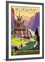 Norway, The Land of the Midnight Sun - Stave Church - Pan American World Airways System (PAA)-Ivar Gull-Framed Giclee Print