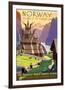 Norway, The Land of the Midnight Sun - Stave Church - Pan American World Airways System (PAA)-Ivar Gull-Framed Giclee Print