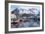 Norway, Vestvag. Fishing village set among dramatic mountains.-Ellen Goff-Framed Photographic Print