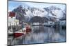 Norway, Vestvag. Fishing village set among dramatic mountains.-Ellen Goff-Mounted Photographic Print