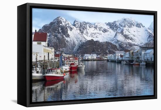 Norway, Vestvag. Fishing village set among dramatic mountains.-Ellen Goff-Framed Premier Image Canvas