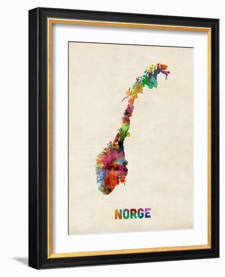 Norway Watercolor Map-Michael Tompsett-Framed Art Print