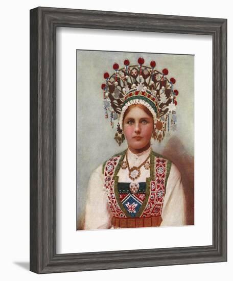 Norwegian Girl in Bridal Dress, 1899-Bergen, Norway Söstrene Persen-Framed Giclee Print