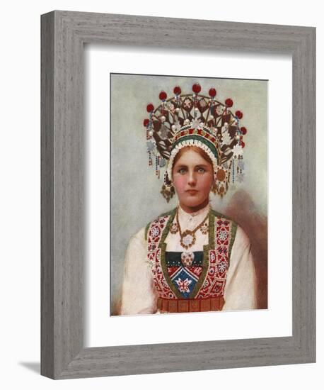 Norwegian Girl in Bridal Dress, 1899-Bergen, Norway Söstrene Persen-Framed Giclee Print