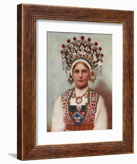 Norwegian Girl in Bridal Dress, 1899-Bergen, Norway Söstrene Persen-Framed Giclee Print