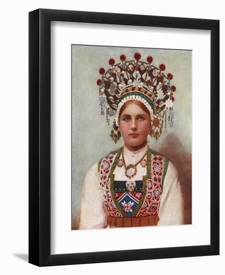 Norwegian Girl in Bridal Dress, 1899-Bergen, Norway Söstrene Persen-Framed Giclee Print