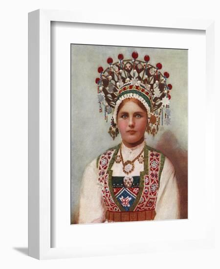 Norwegian Girl in Bridal Dress, 1899-Bergen, Norway Söstrene Persen-Framed Giclee Print