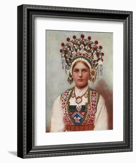 Norwegian Girl in Bridal Dress, 1899-Bergen, Norway Söstrene Persen-Framed Giclee Print