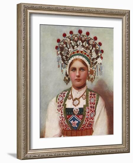 Norwegian Girl in Bridal Dress, 1899-Bergen, Norway Söstrene Persen-Framed Giclee Print