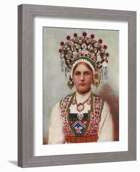 Norwegian Girl in Bridal Dress, 1899-Bergen, Norway Söstrene Persen-Framed Giclee Print