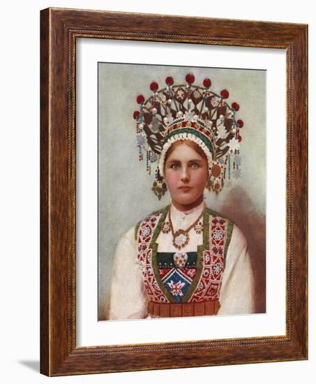 Norwegian Girl in Bridal Dress, 1899-Bergen, Norway Söstrene Persen-Framed Giclee Print