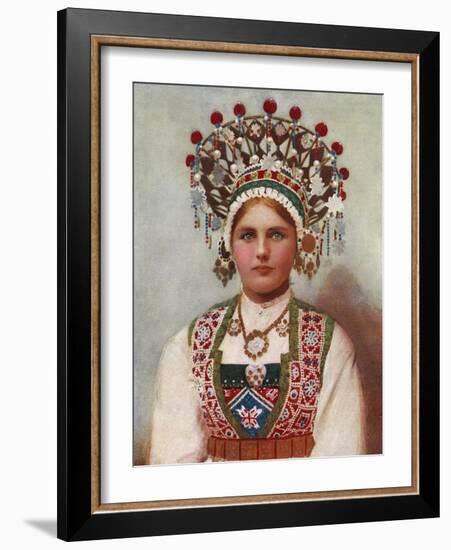 Norwegian Girl in Bridal Dress, 1899-Bergen, Norway Söstrene Persen-Framed Giclee Print