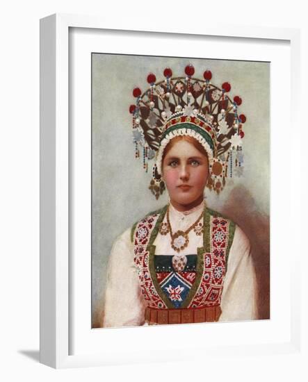 Norwegian Girl in Bridal Dress, 1899-Bergen, Norway Söstrene Persen-Framed Giclee Print