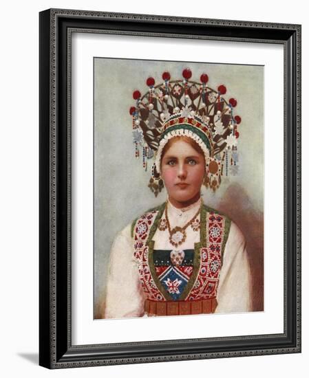 Norwegian Girl in Bridal Dress, 1899-Bergen, Norway Söstrene Persen-Framed Giclee Print