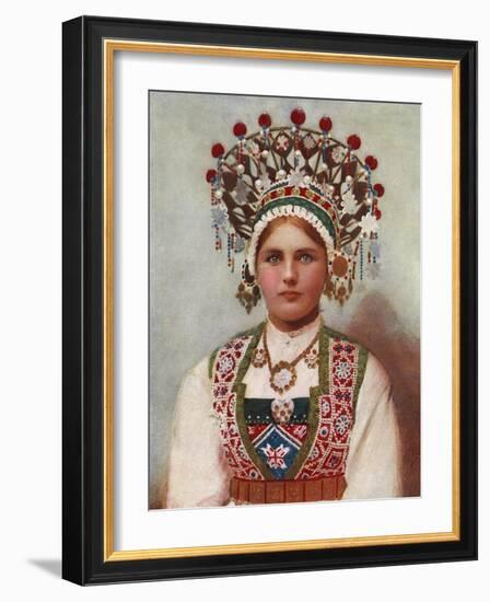 Norwegian Girl in Bridal Dress, 1899-Bergen, Norway Söstrene Persen-Framed Giclee Print