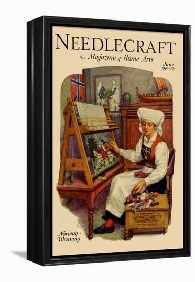 Norwegian Girl Weaving a Tapestry-null-Framed Stretched Canvas