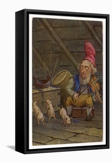 Norwegian "Nisse" Fiddles While Pigs Dance-null-Framed Stretched Canvas