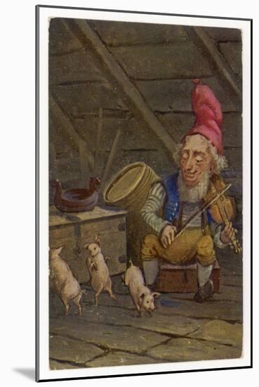 Norwegian "Nisse" Fiddles While Pigs Dance-null-Mounted Art Print