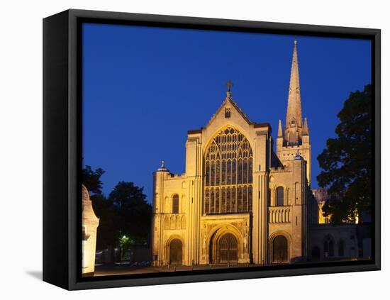 Norwich Cathedral Floodlit at Dusk, Norwich, Norfolk, England, United Kingdom, Europe-Mark Sunderland-Framed Premier Image Canvas