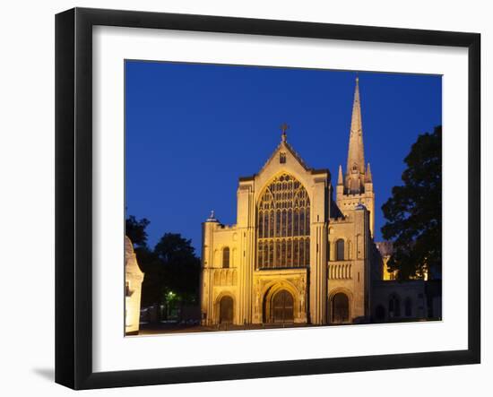 Norwich Cathedral Floodlit at Dusk, Norwich, Norfolk, England, United Kingdom, Europe-Mark Sunderland-Framed Photographic Print