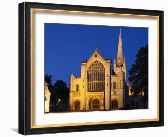 Norwich Cathedral Floodlit at Dusk, Norwich, Norfolk, England, United Kingdom, Europe-Mark Sunderland-Framed Photographic Print