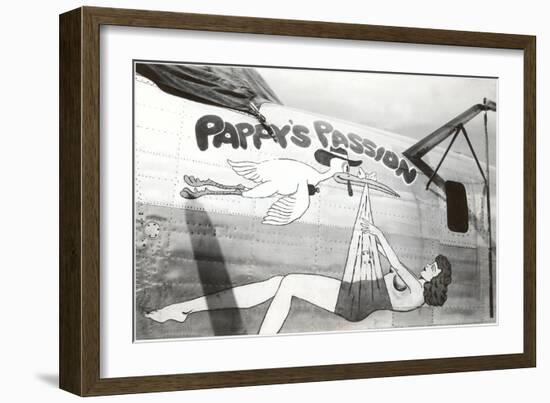 Nose Art, Pappy's Passion Pin-Up with Stork-null-Framed Premium Giclee Print