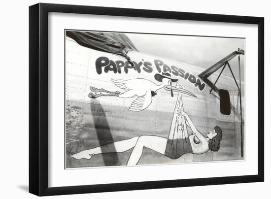 Nose Art, Pappy's Passion Pin-Up with Stork-null-Framed Premium Giclee Print