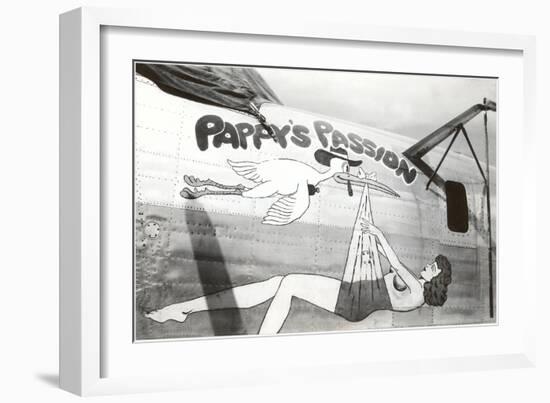 Nose Art, Pappy's Passion Pin-Up with Stork-null-Framed Premium Giclee Print