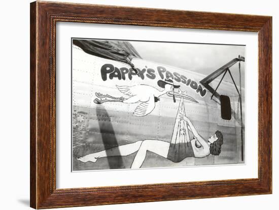 Nose Art, Pappy's Passion Pin-Up with Stork-null-Framed Art Print